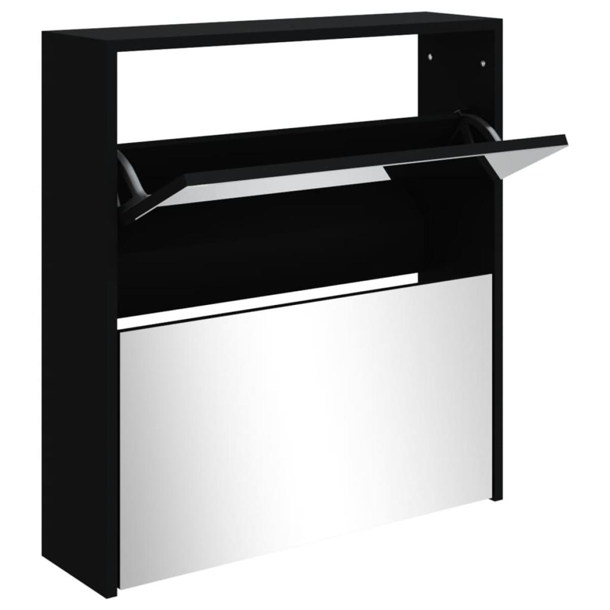 Mueble zapatero con espejo 2 niveles negro 63x17x67 cm