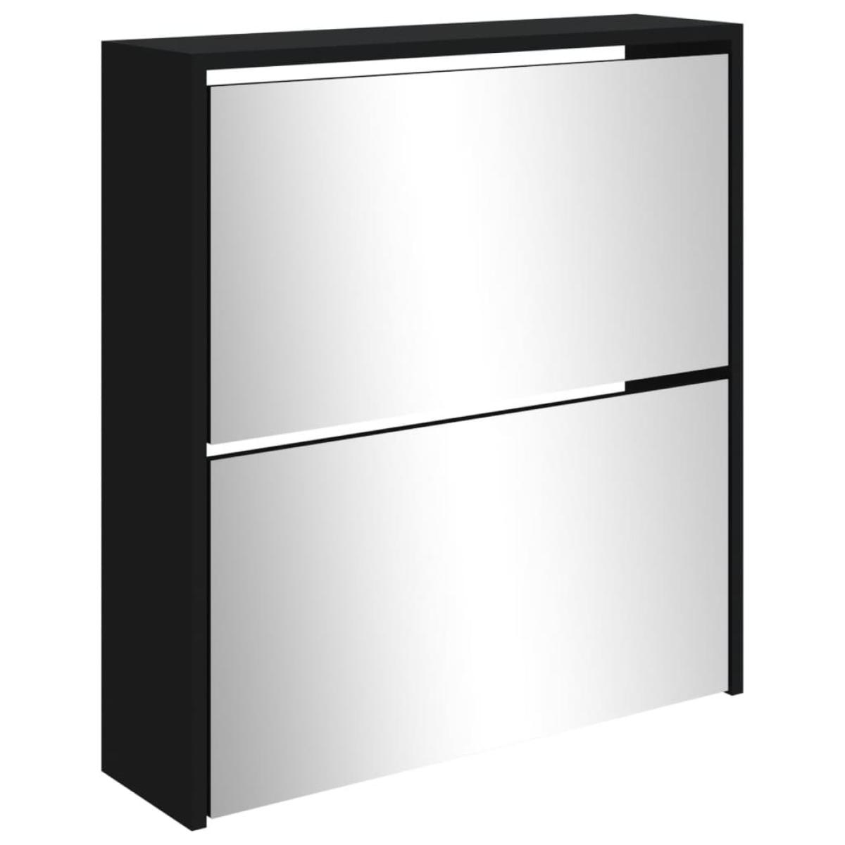 Mueble zapatero con espejo 2 niveles negro 63x17x67 cm