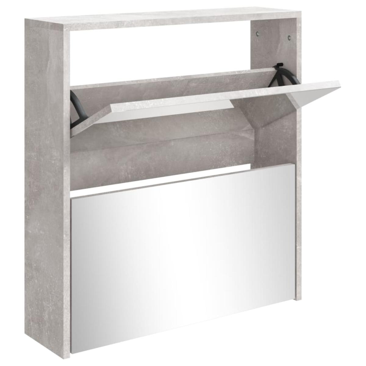 Mueble zapatero con espejo 2 niveles gris hormigón 63x17x67 cm
