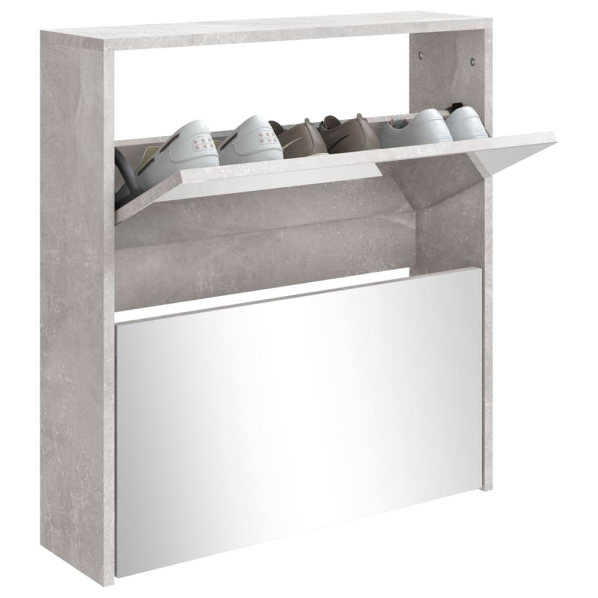 Mueble zapatero con espejo 2 niveles gris hormigón 63x17x67 cm
