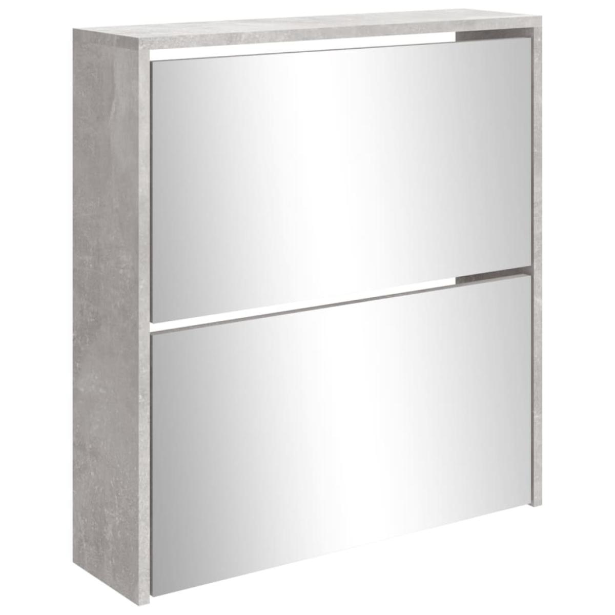 Mueble zapatero con espejo 2 niveles gris hormigón 63x17x67 cm