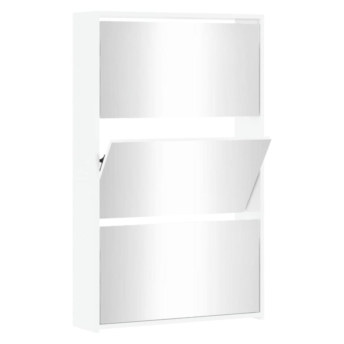 Mueble zapatero y espejo 3 niveles blanco brillo 63x17x102,5 cm