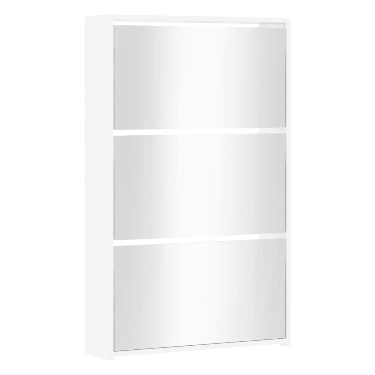 Mueble zapatero y espejo 3 niveles blanco brillo 63x17x102,5 cm