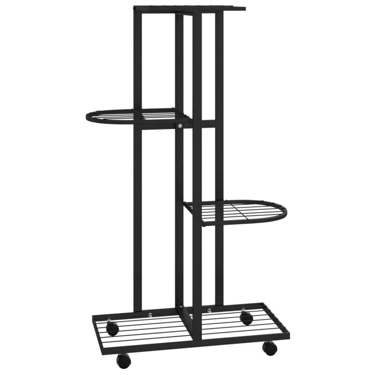 Soporte para flores 4 alturas y ruedas hierro negro 44x23x80 cm