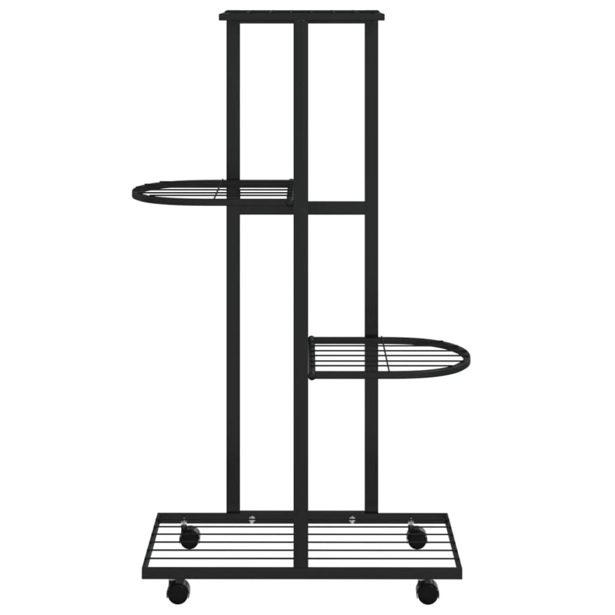 Soporte para flores 4 alturas y ruedas hierro negro 44x23x80 cm