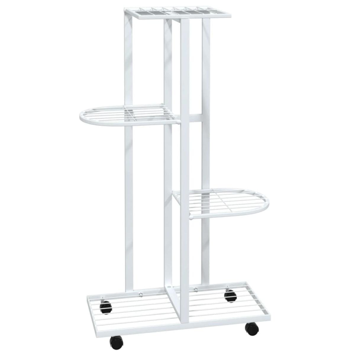 Soporte para flores 4 alturas y ruedas hierro blanco 44x23x80cm