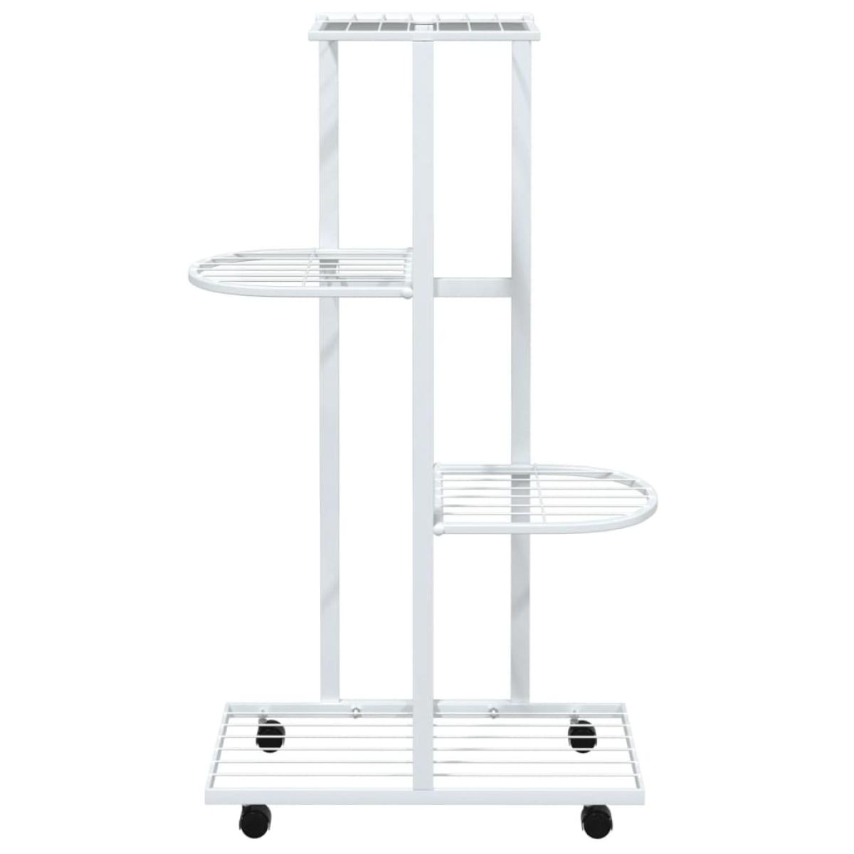 Soporte para flores 4 alturas y ruedas hierro blanco 44x23x80cm