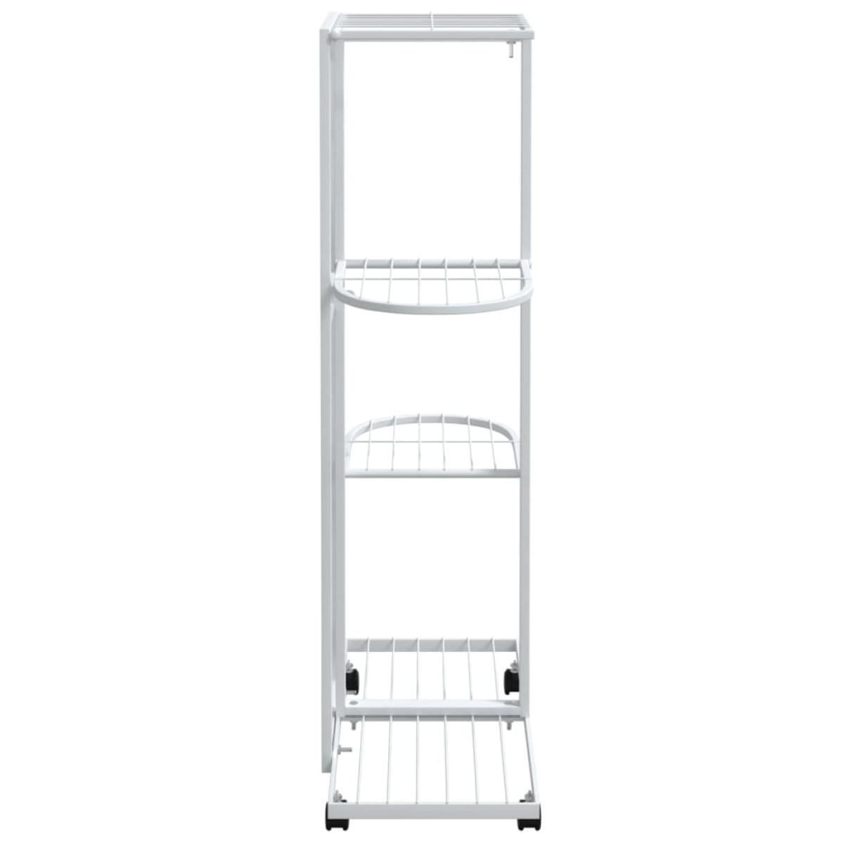 Soporte para flores 4 alturas y ruedas hierro blanco 44x23x80cm