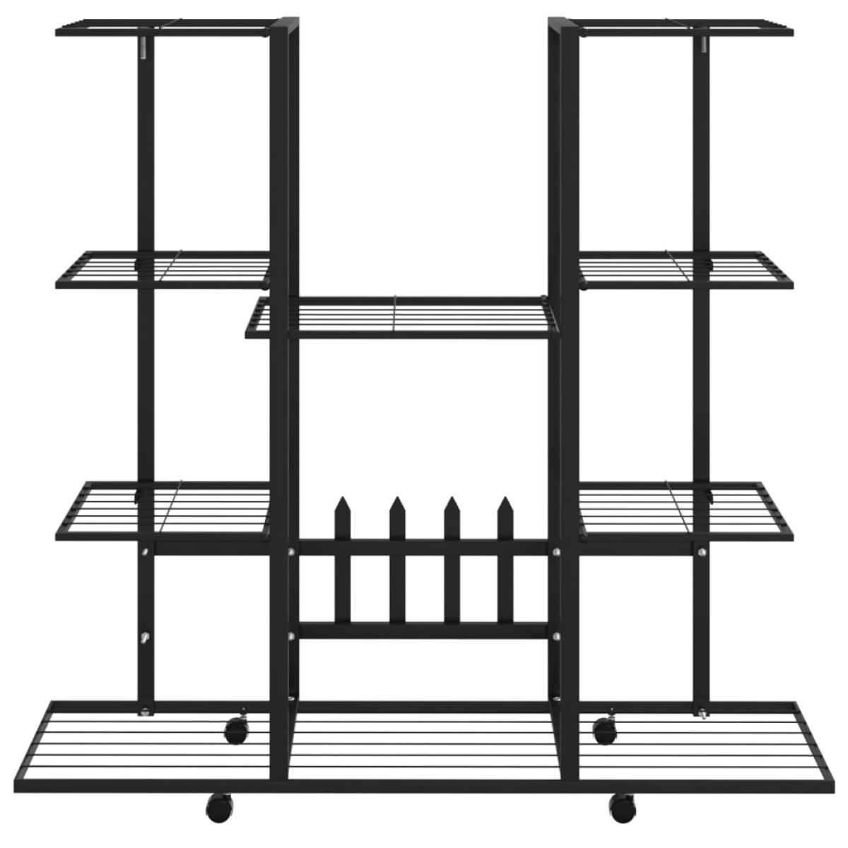 Soporte para flores con ruedas hierro negro 94,5x24,5x91,5 cm