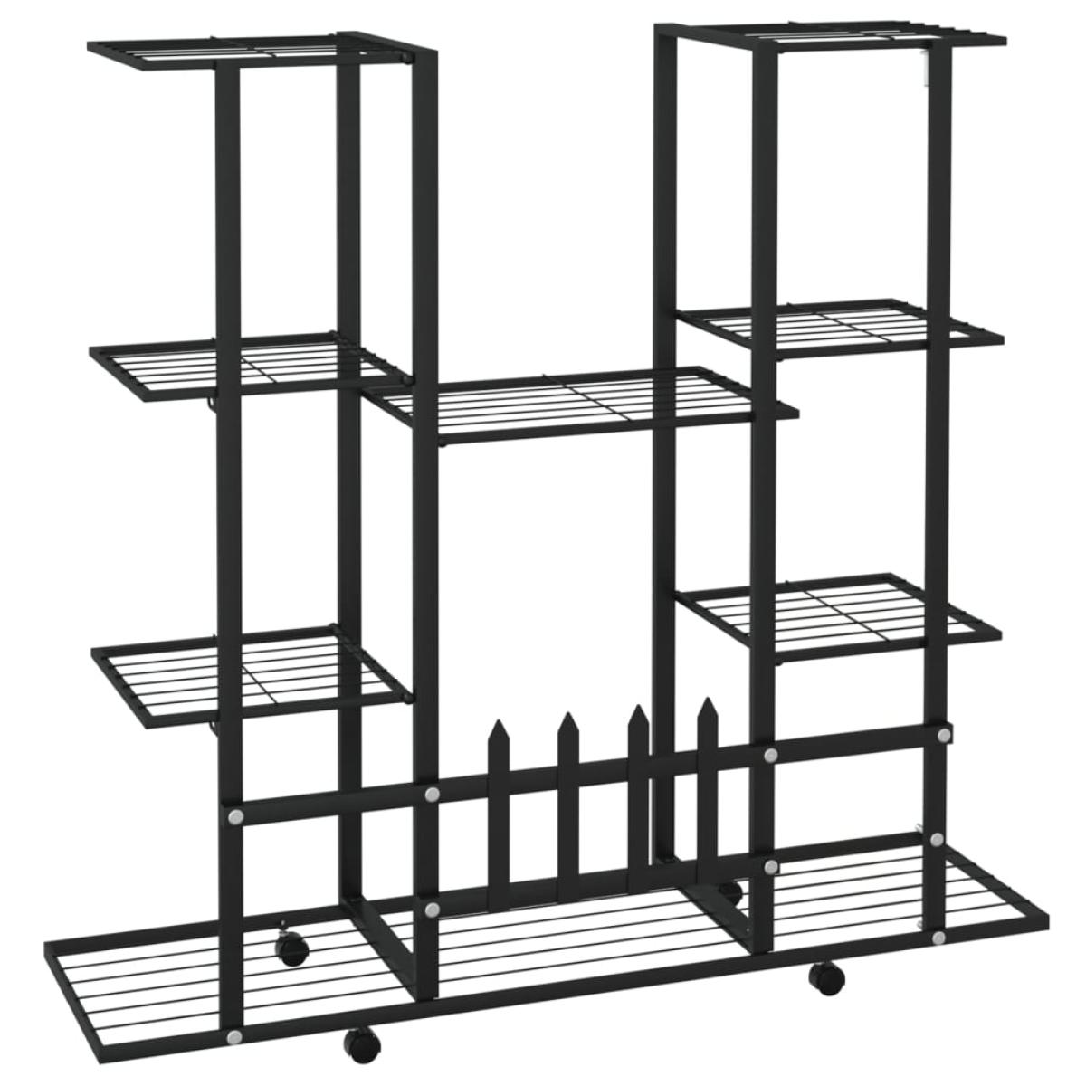 Soporte para flores con ruedas hierro negro 94,5x24,5x91,5 cm