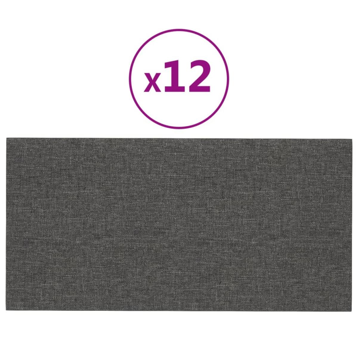 Paneles de pared 12 uds tela gris oscuro 30x15 cm 0,54 m²