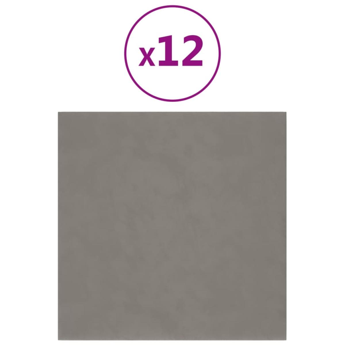 Paneles de pared 12 uds terciopelo gris claro 30x30 cm 1,08 m²