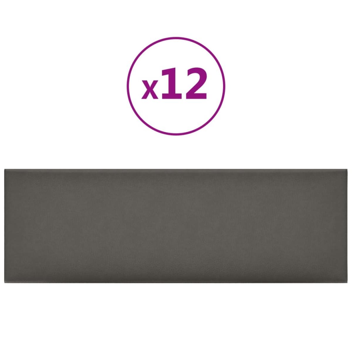 Paneles de pared 12 uds cuero sintético gris 90x30 cm 3,24 m²