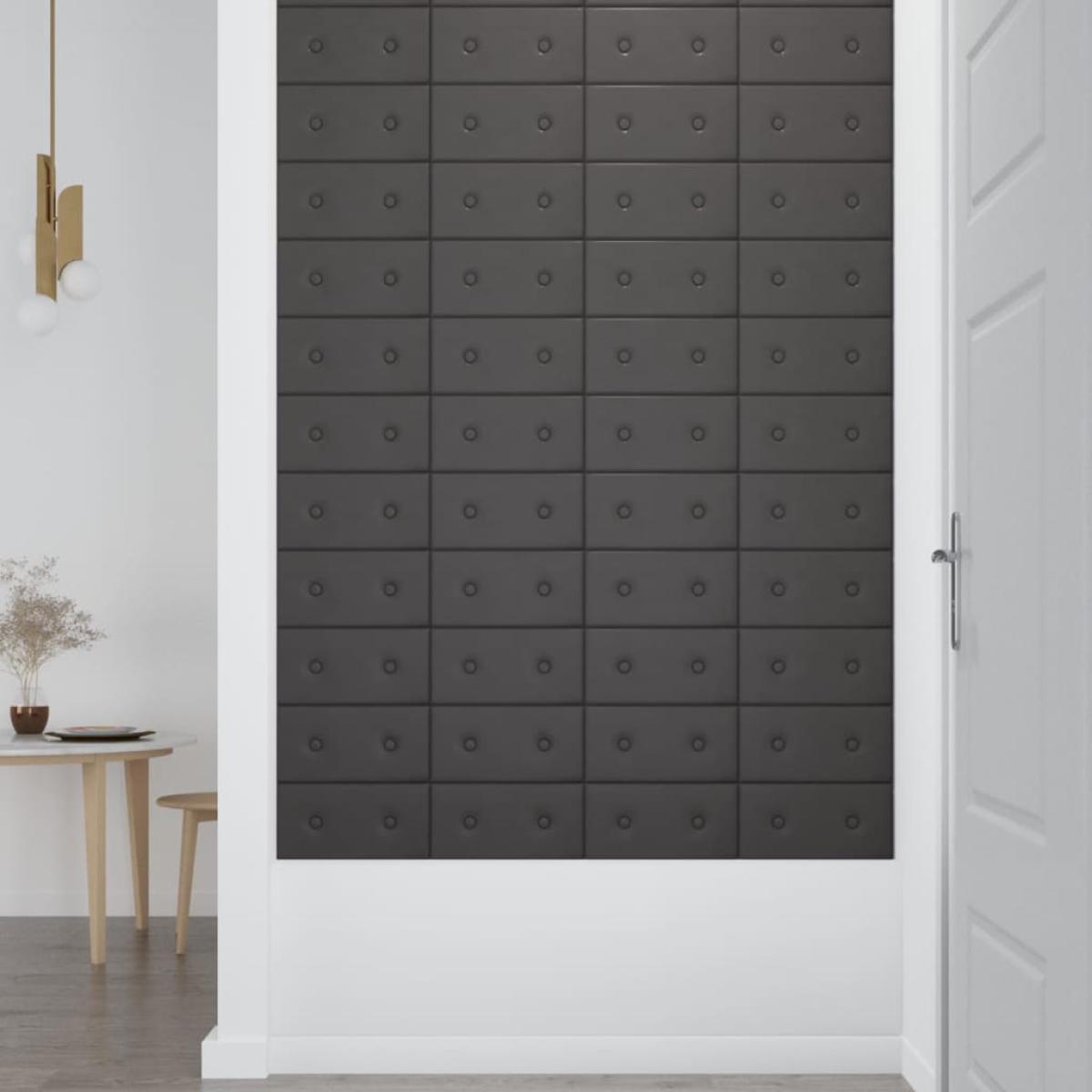 Paneles de pared 12 uds cuero sintético gris 30x15 cm 0,54 m²