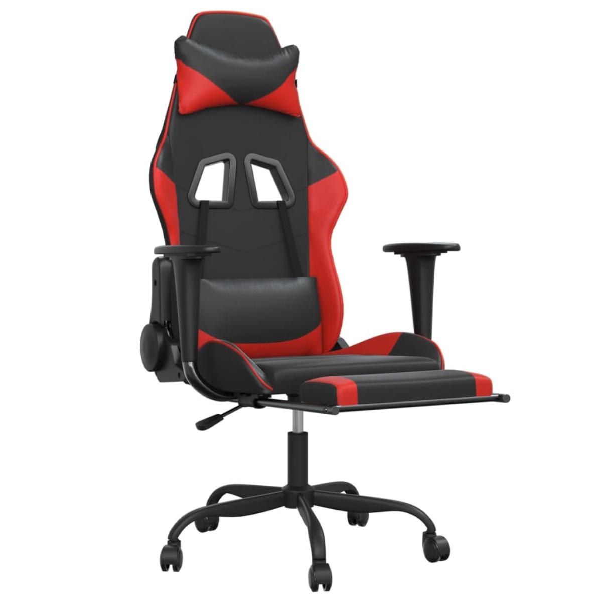 Silla gaming de masaje y reposapiés cuero sintético negro rojo