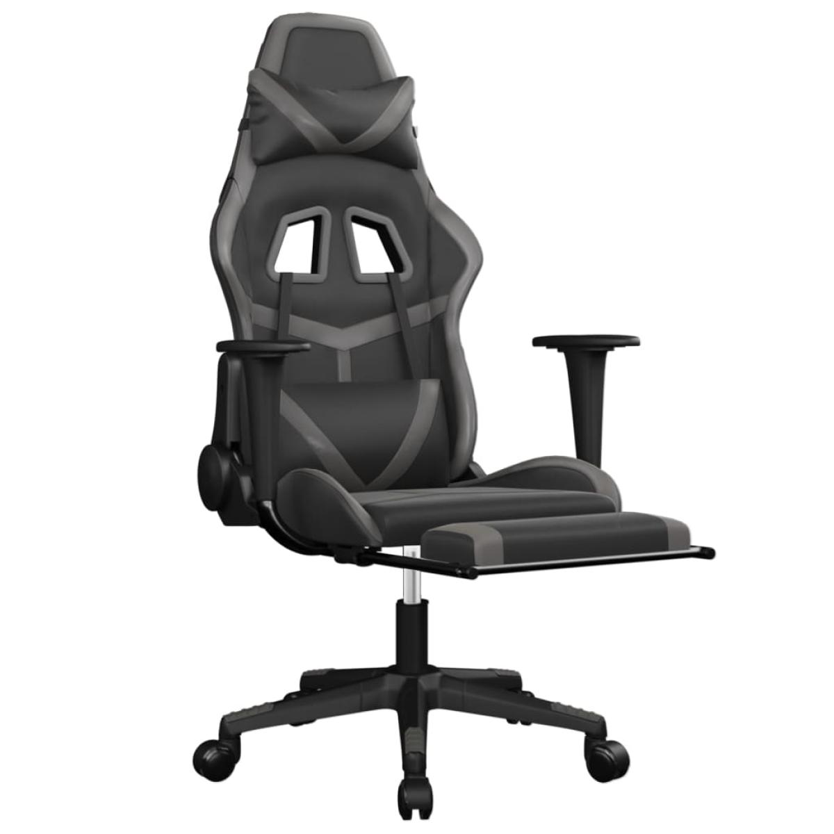 Silla gaming de masaje y reposapiés cuero sintético negro gris