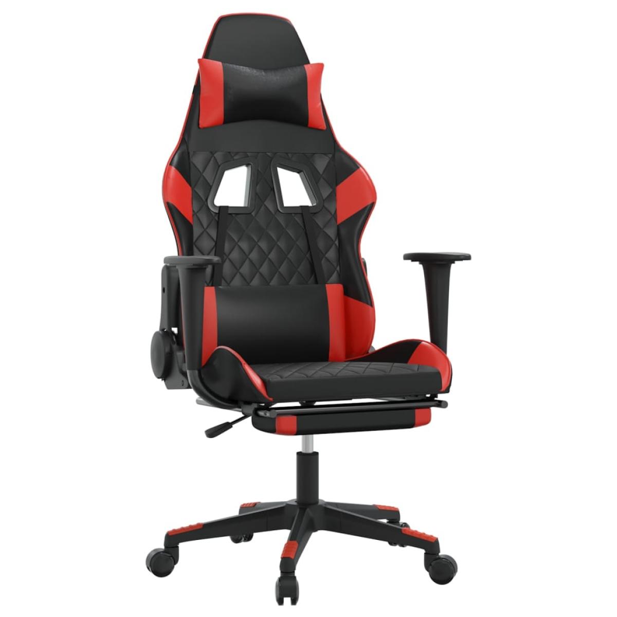Silla gaming de masaje y reposapiés cuero sintético negro rojo