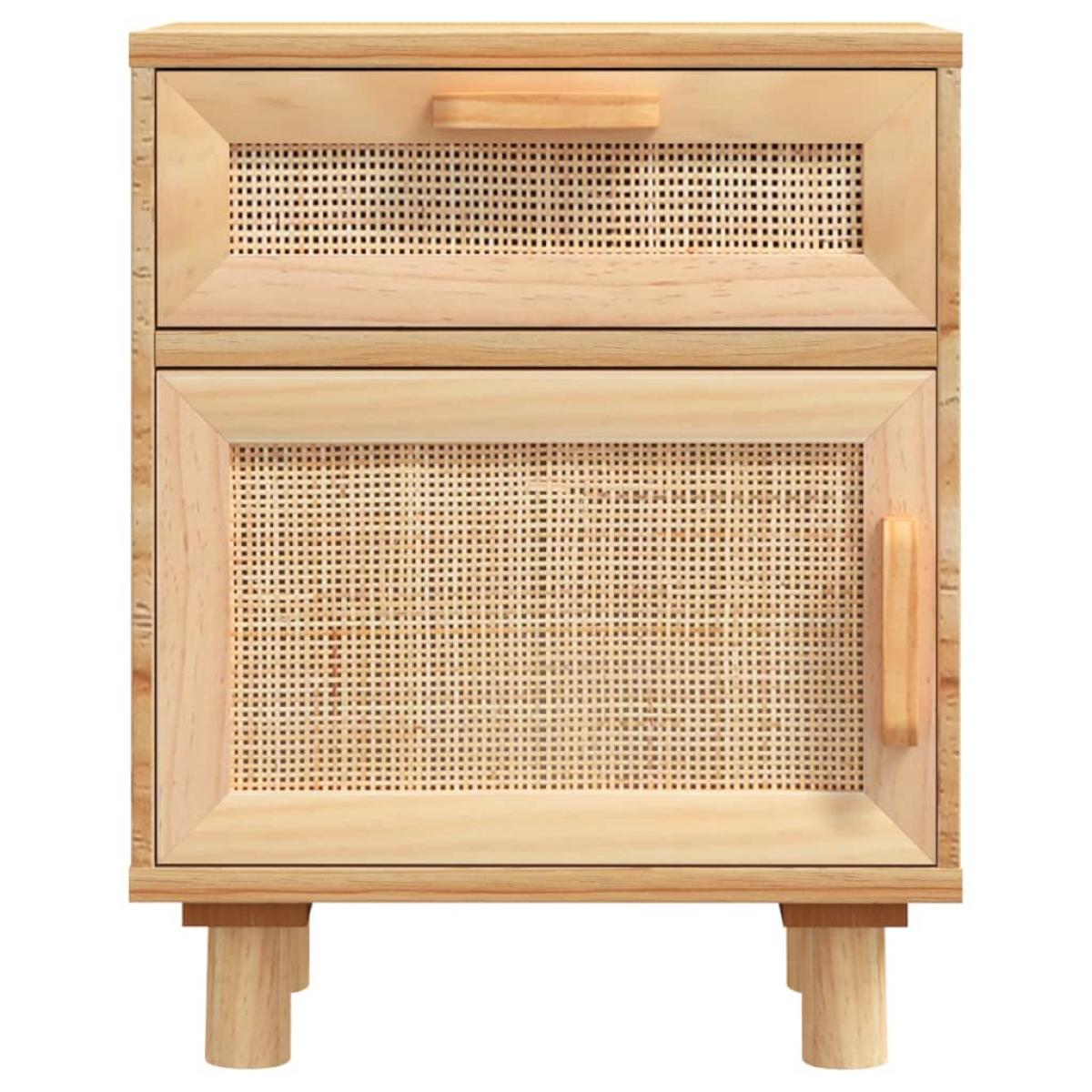 Mesitas de noche 2 uds madera maciza pino marrón ratán natural