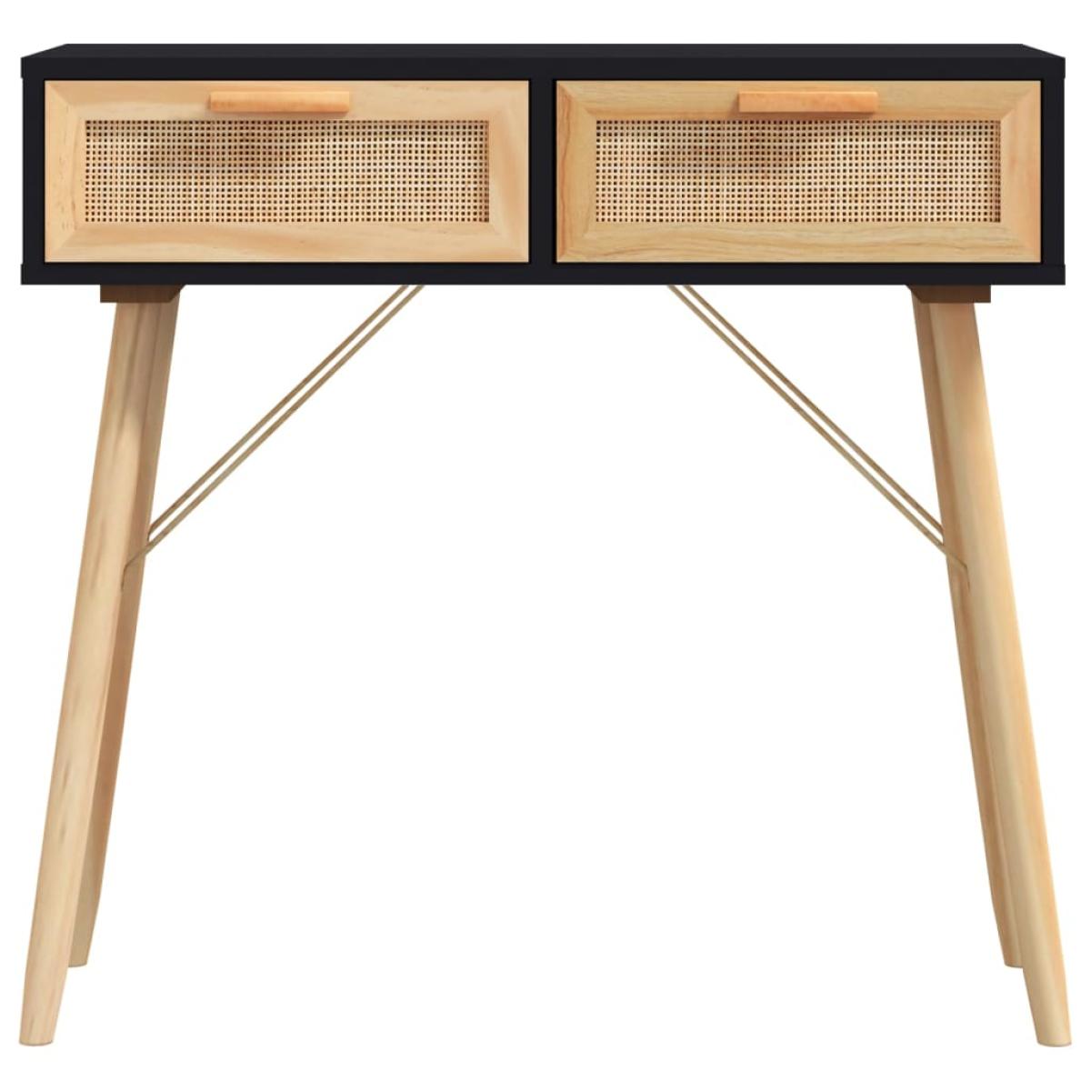 Mesa consola madera pino maciza ratán natural negro 80x30x75 cm