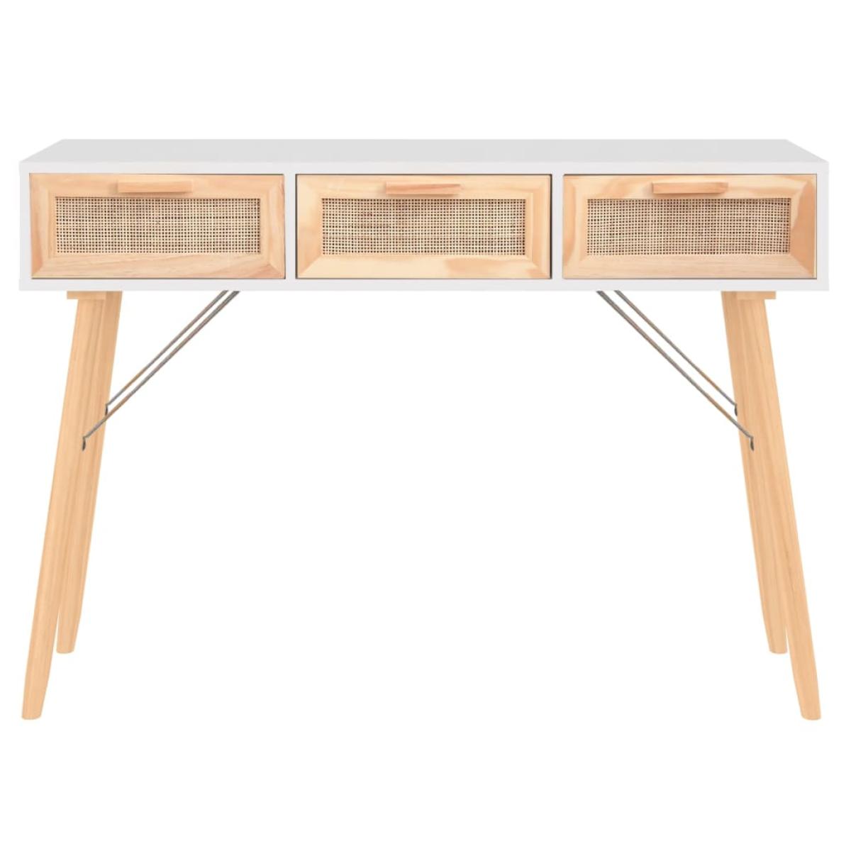 Mesa consola madera pino maciza ratán natural 105x30x75 cm