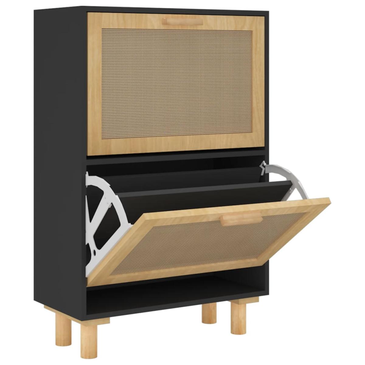 Zapatero madera contrachapada negro ratán natural 52x25x80 cm