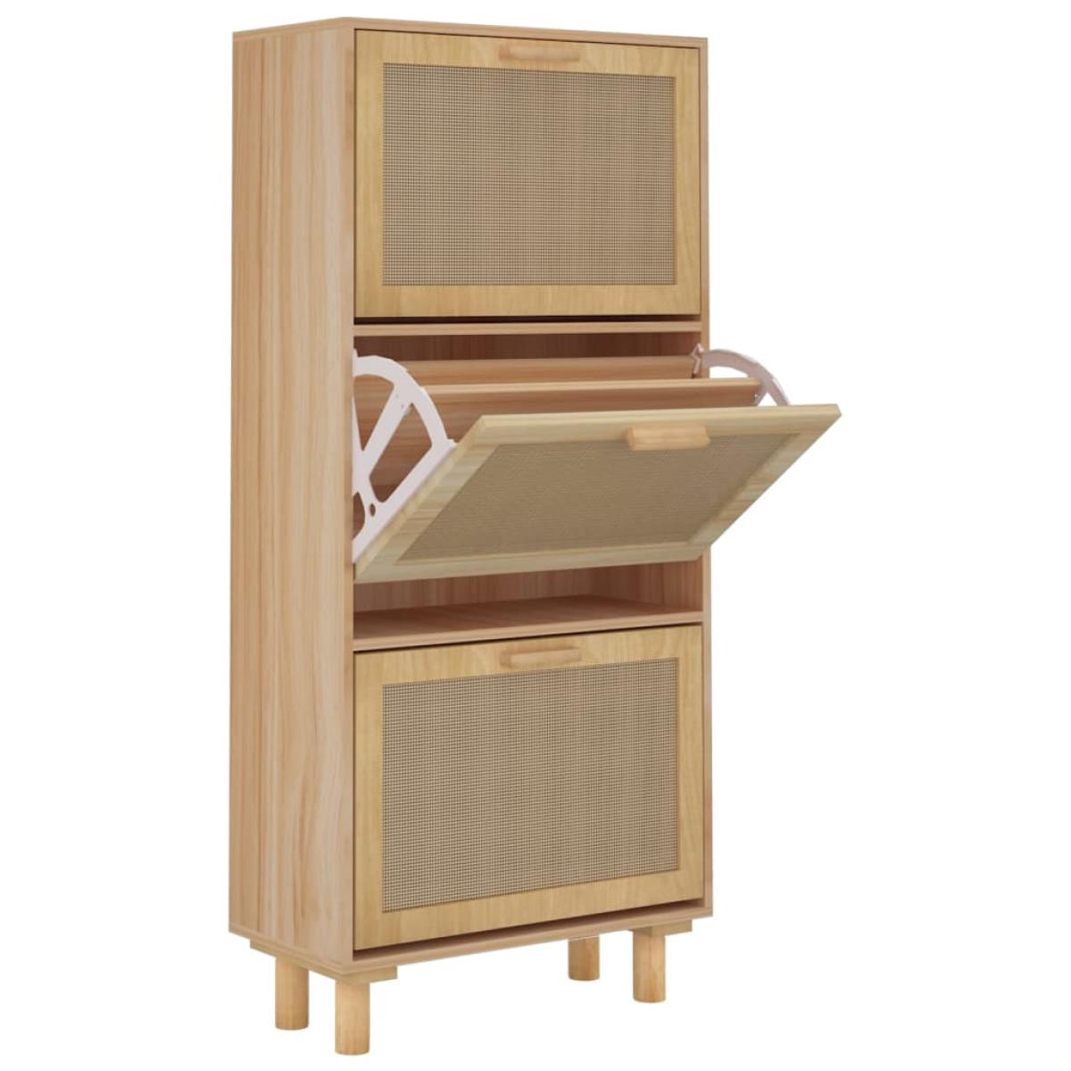 Zapatero madera contrachapada marrón ratán natural 52x25x115 cm