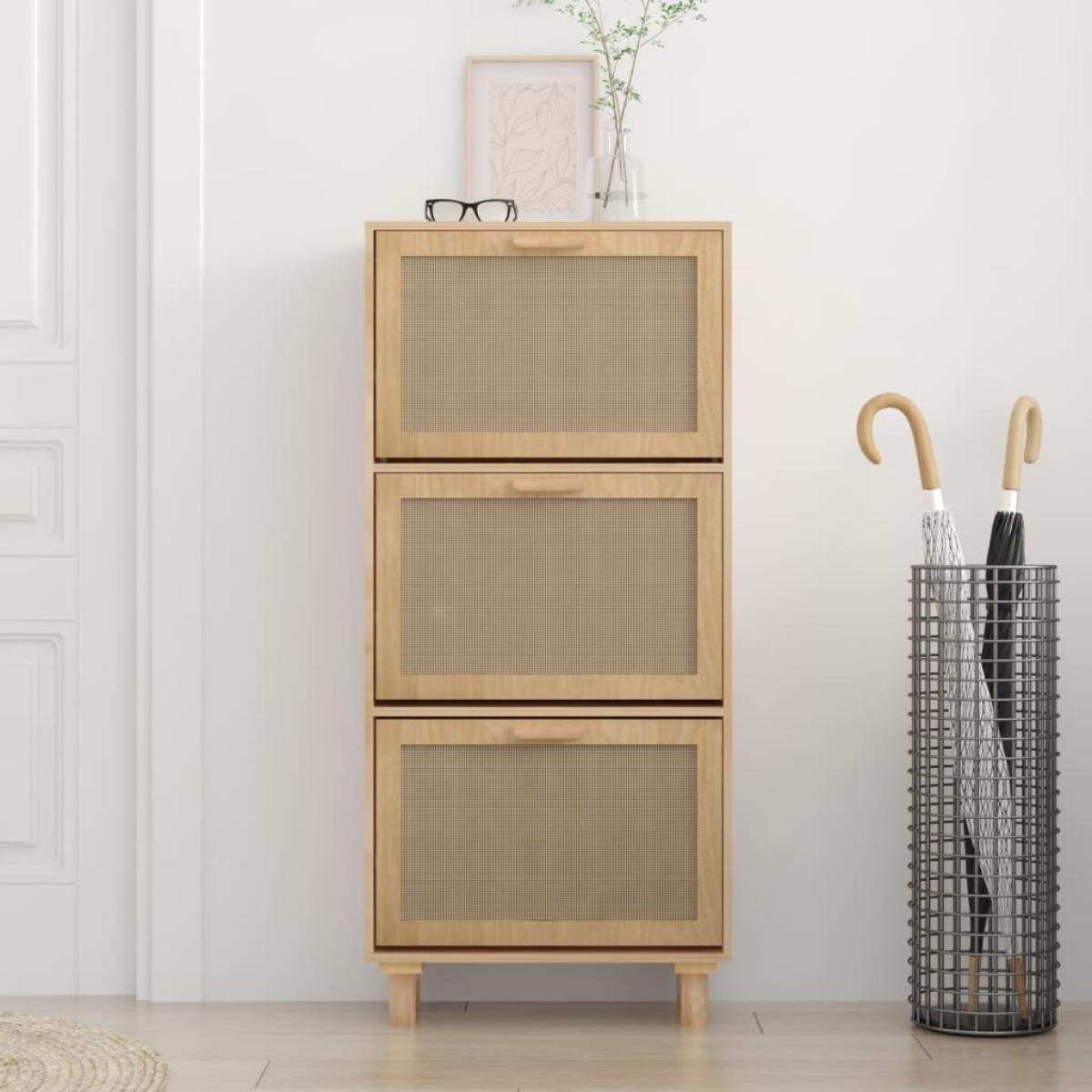 Zapatero madera contrachapada marrón ratán natural 52x25x115 cm