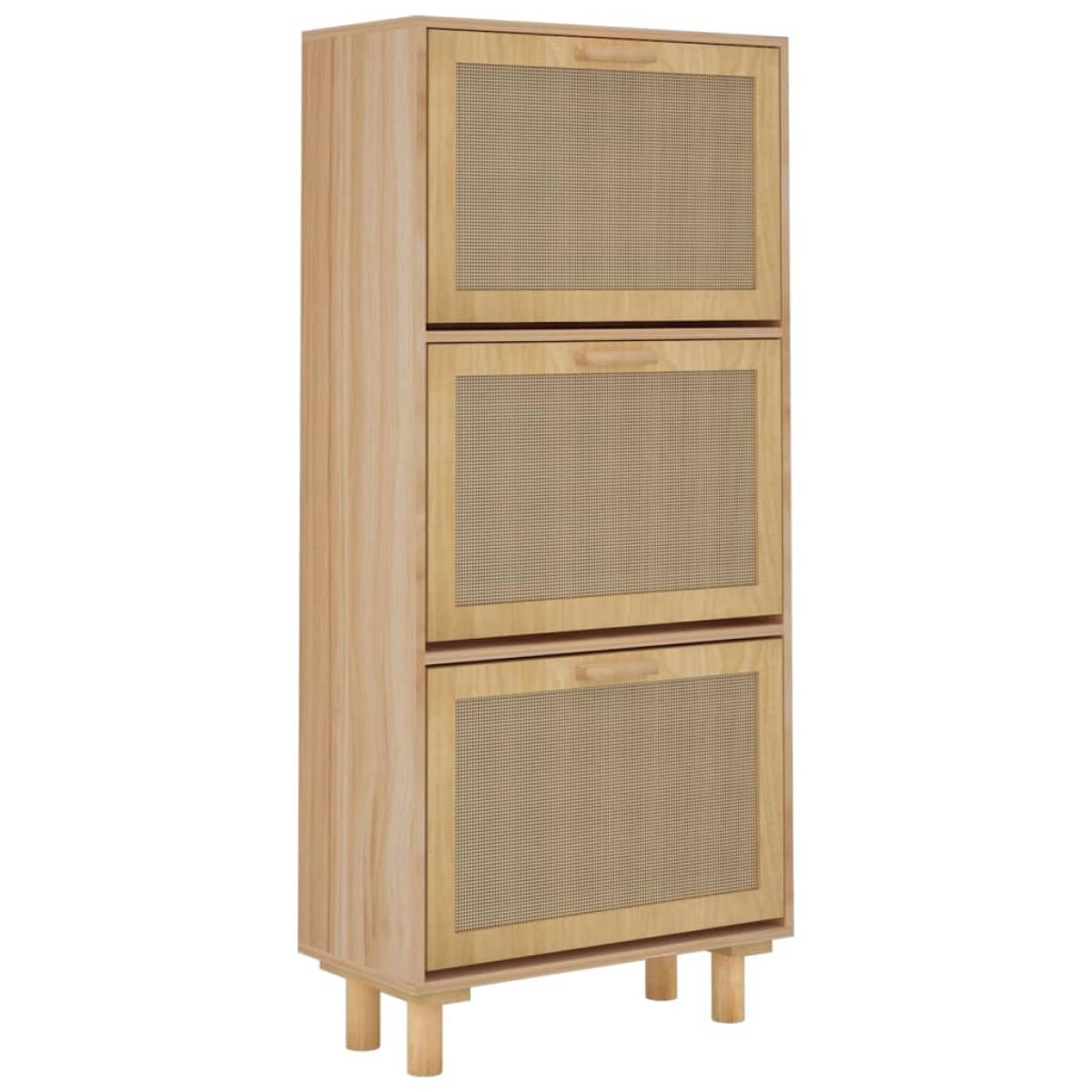 Zapatero madera contrachapada marrón ratán natural 52x25x115 cm