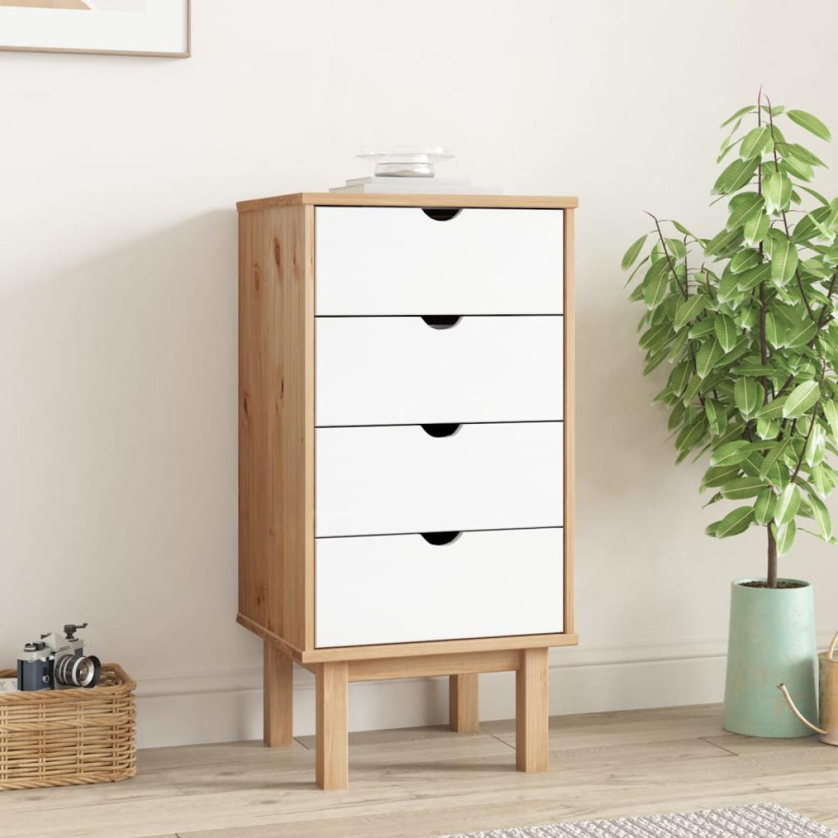 Cajonera OTTA madera maciza pino marrón y blanco 46x39,5x90 cm