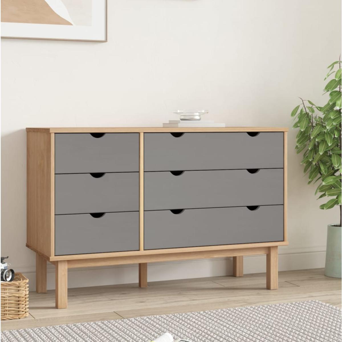 Cajonera OTTA madera maciza pino marrón y gris 111x42x73,5 cm