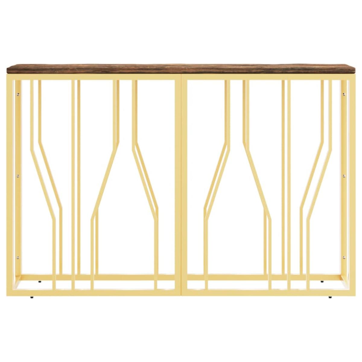 Mesa consola acero inoxidable y madera maciza reciclada dorada