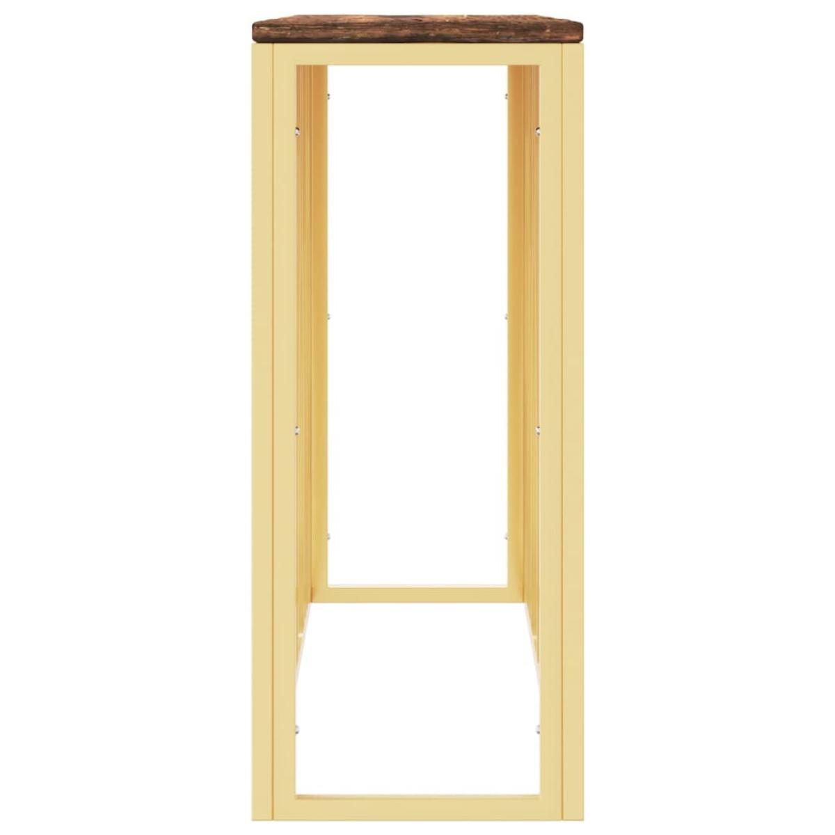 Mesa consola acero inoxidable y madera maciza reciclada dorada
