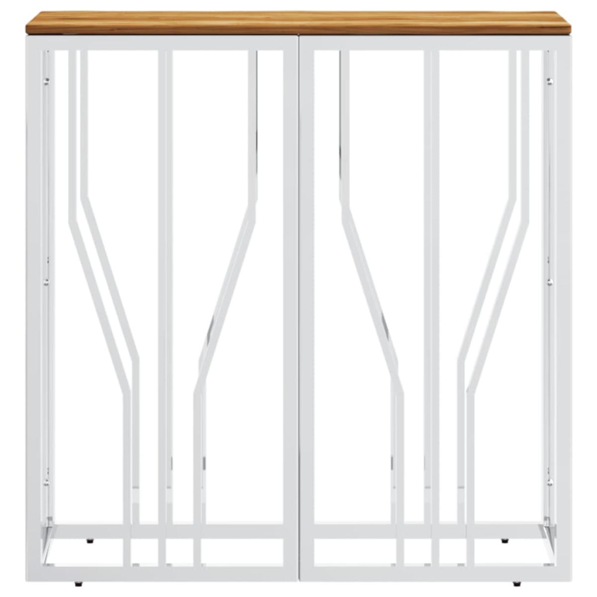 Mesa consola acero inoxidable y madera maciza acacia plateada