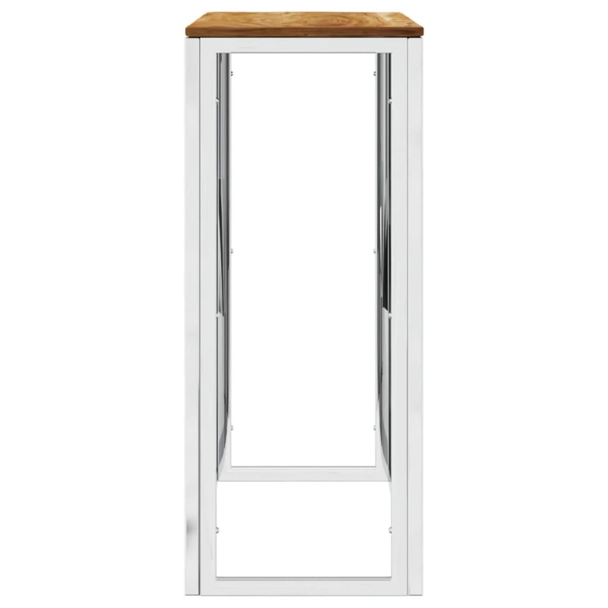 Mesa consola acero inoxidable y madera maciza acacia plateada