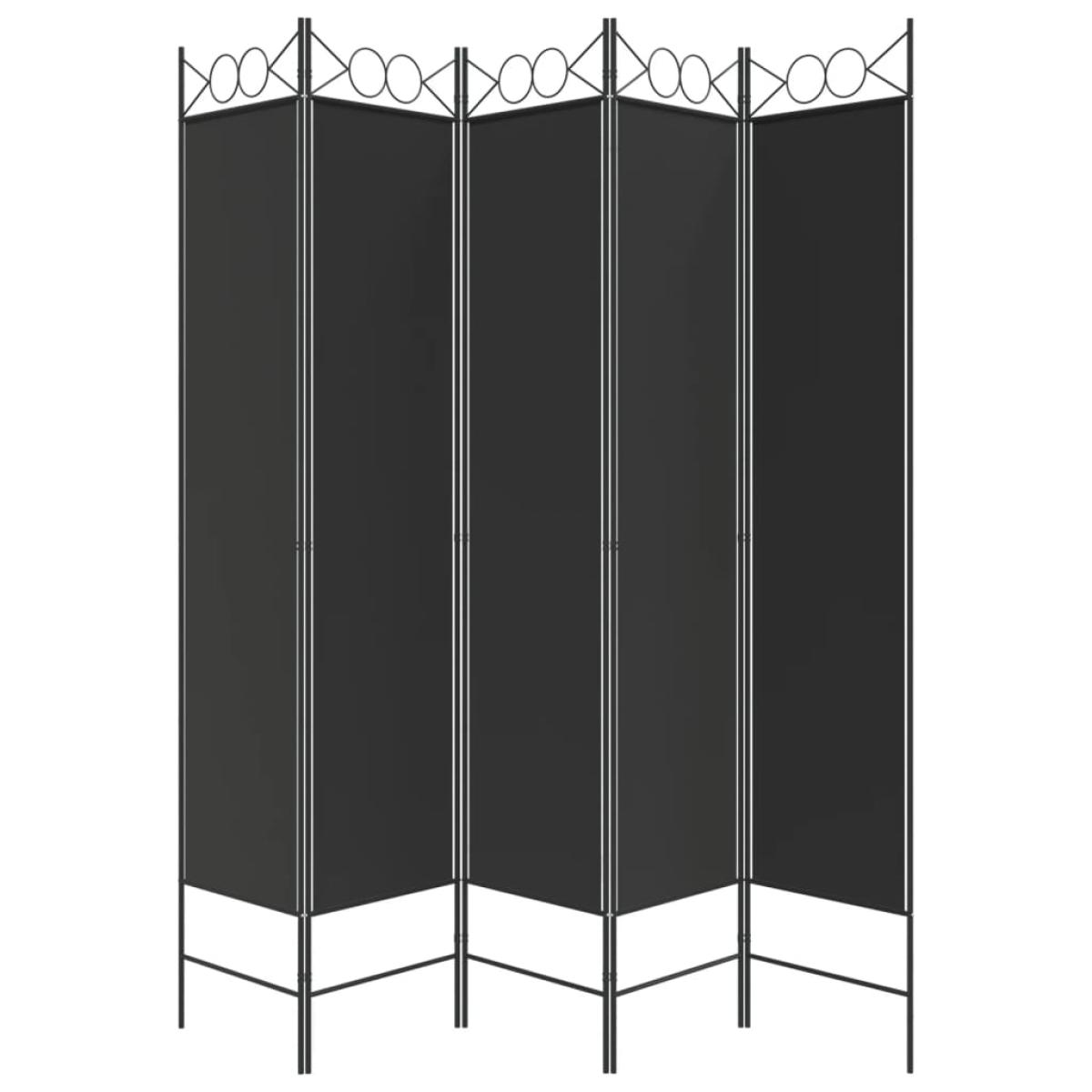 Biombo divisor de 5 paneles de tela negro 200x200 cm