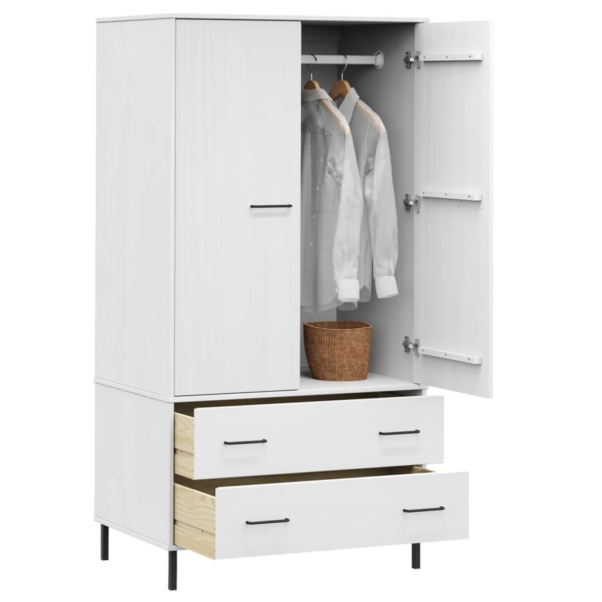 Armario patas de metal OSLO madera maciza blanco 90x55x172,5 cm