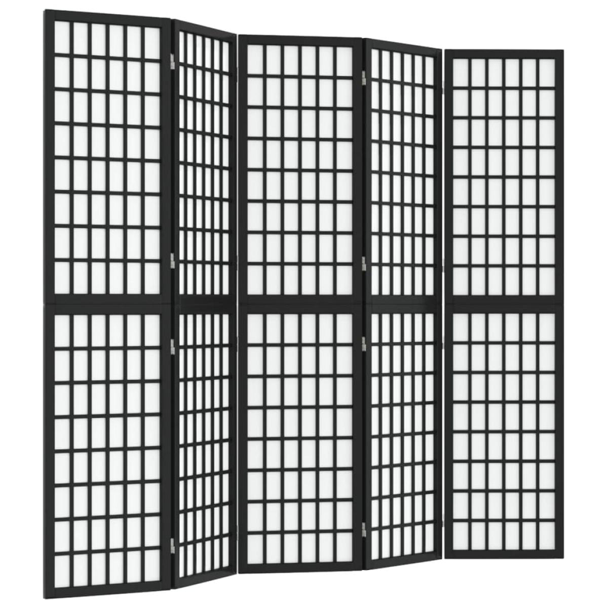 Biombo plegable con 5 paneles estilo japonés negro 200x170 cm