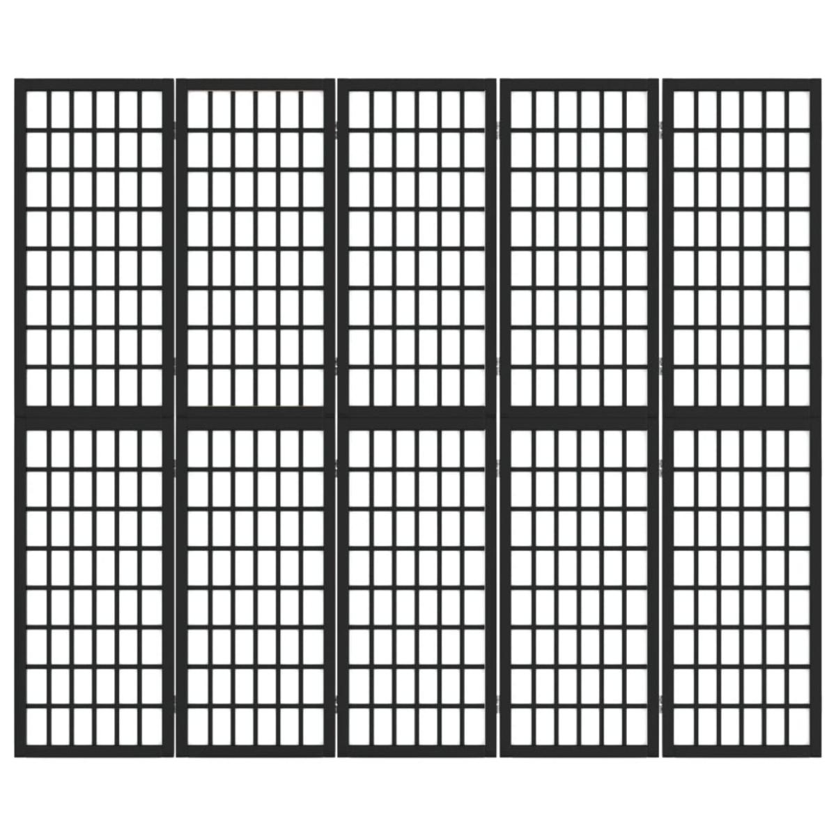 Biombo plegable con 5 paneles estilo japonés negro 200x170 cm