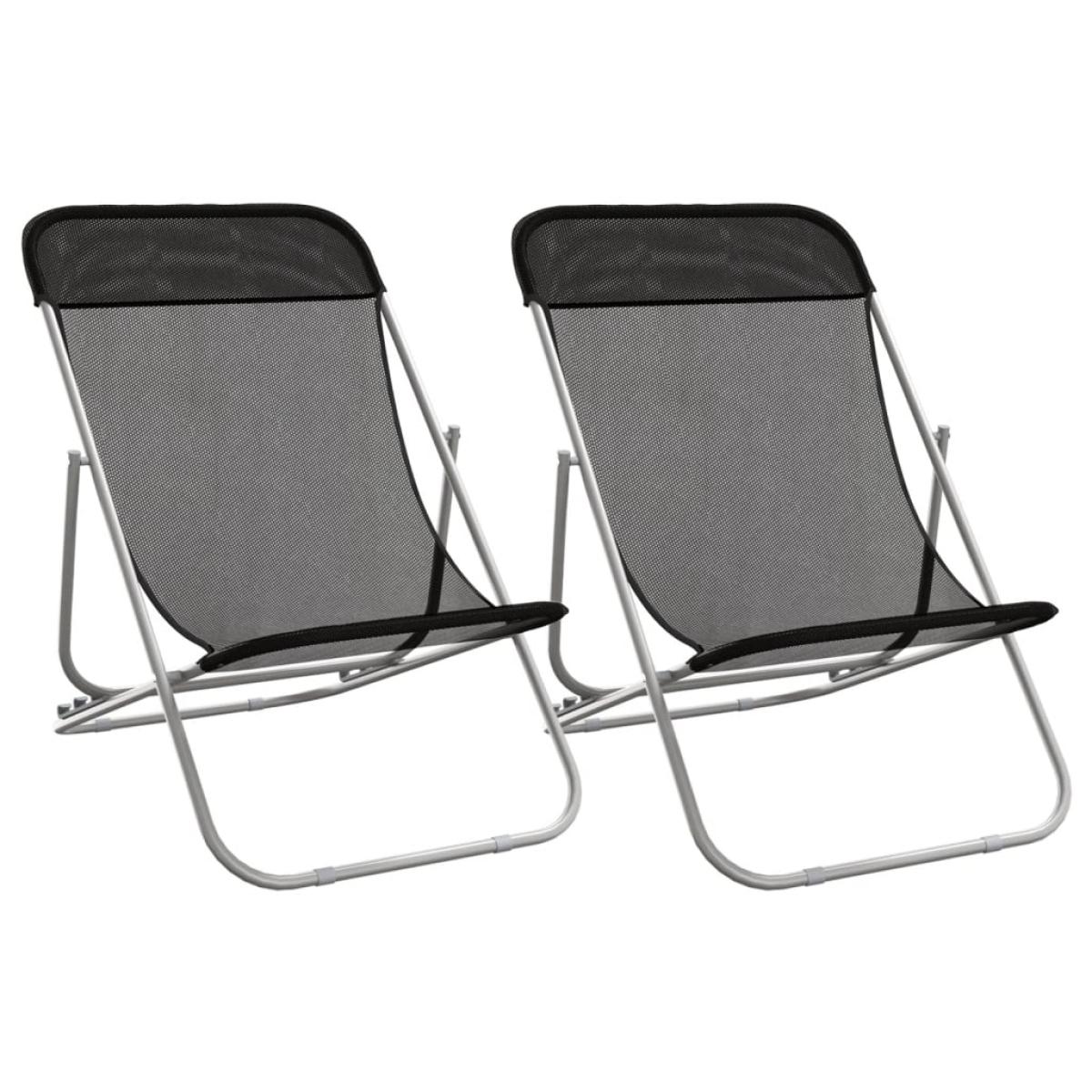 Silla de playa plegable 2 uds acero recubierto textilene negro