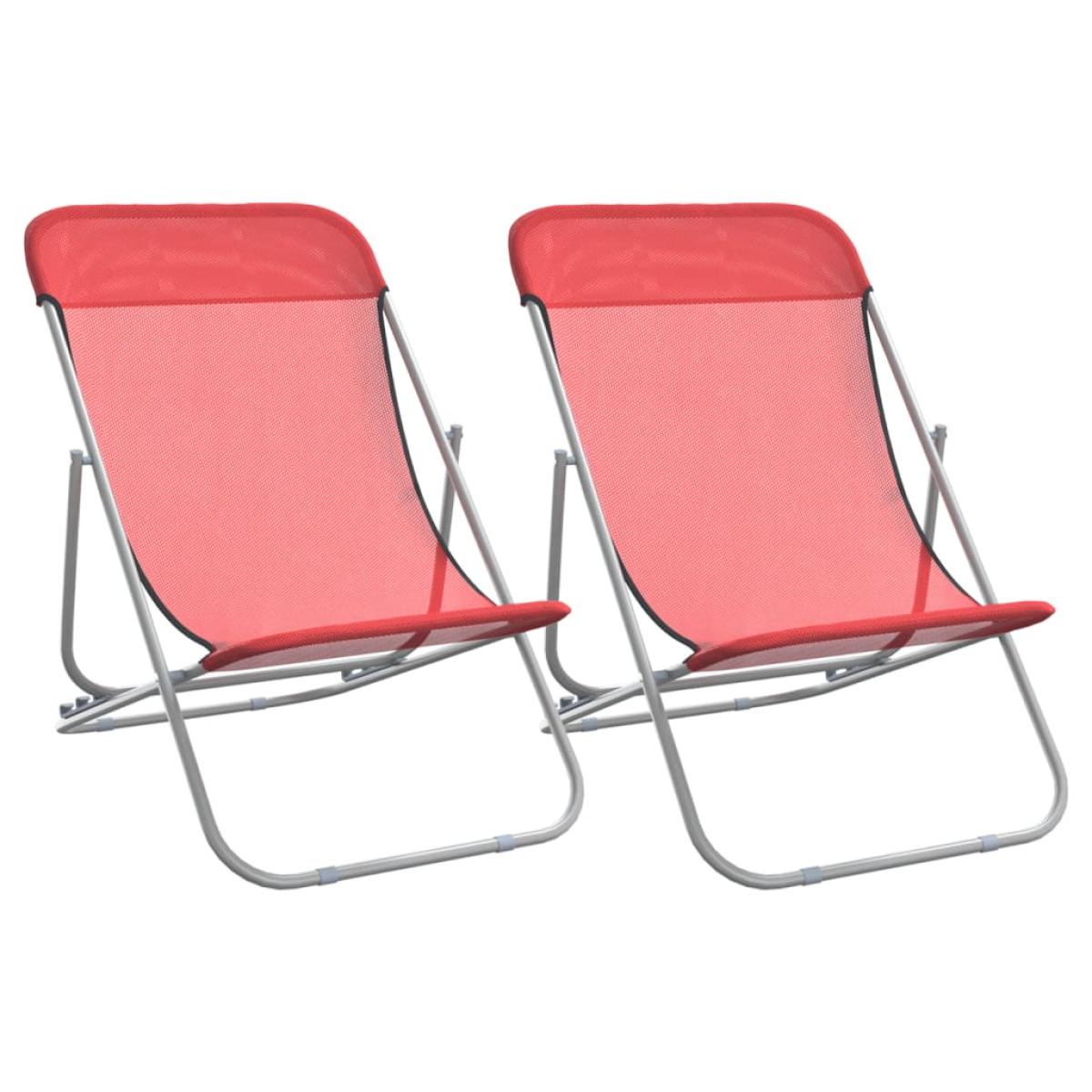 Sillas de playa plegables 2 uds acero recubierto textilene rojo