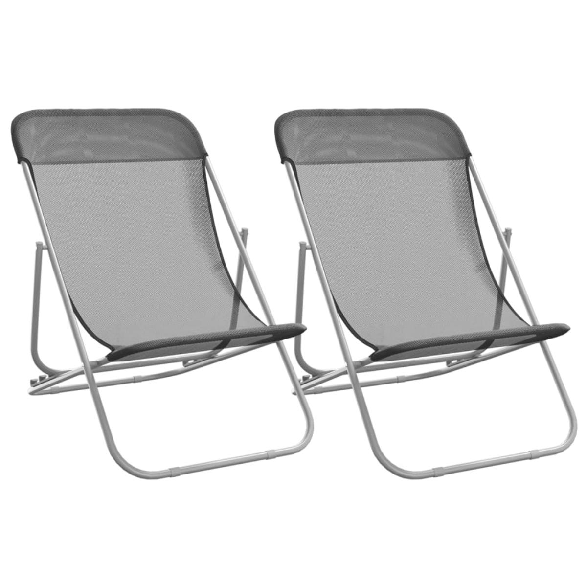 Sillas de playa plegables 2 uds acero recubierto textilene gris