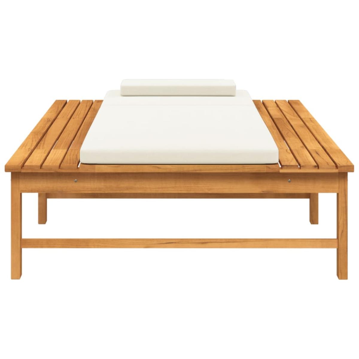 Tumbona con cojín blanco crema y almohada madera maciza acacia