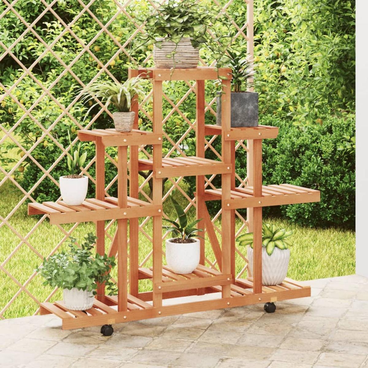 Soporte de flores con ruedas madera maciza abeto 110x25x101 cm