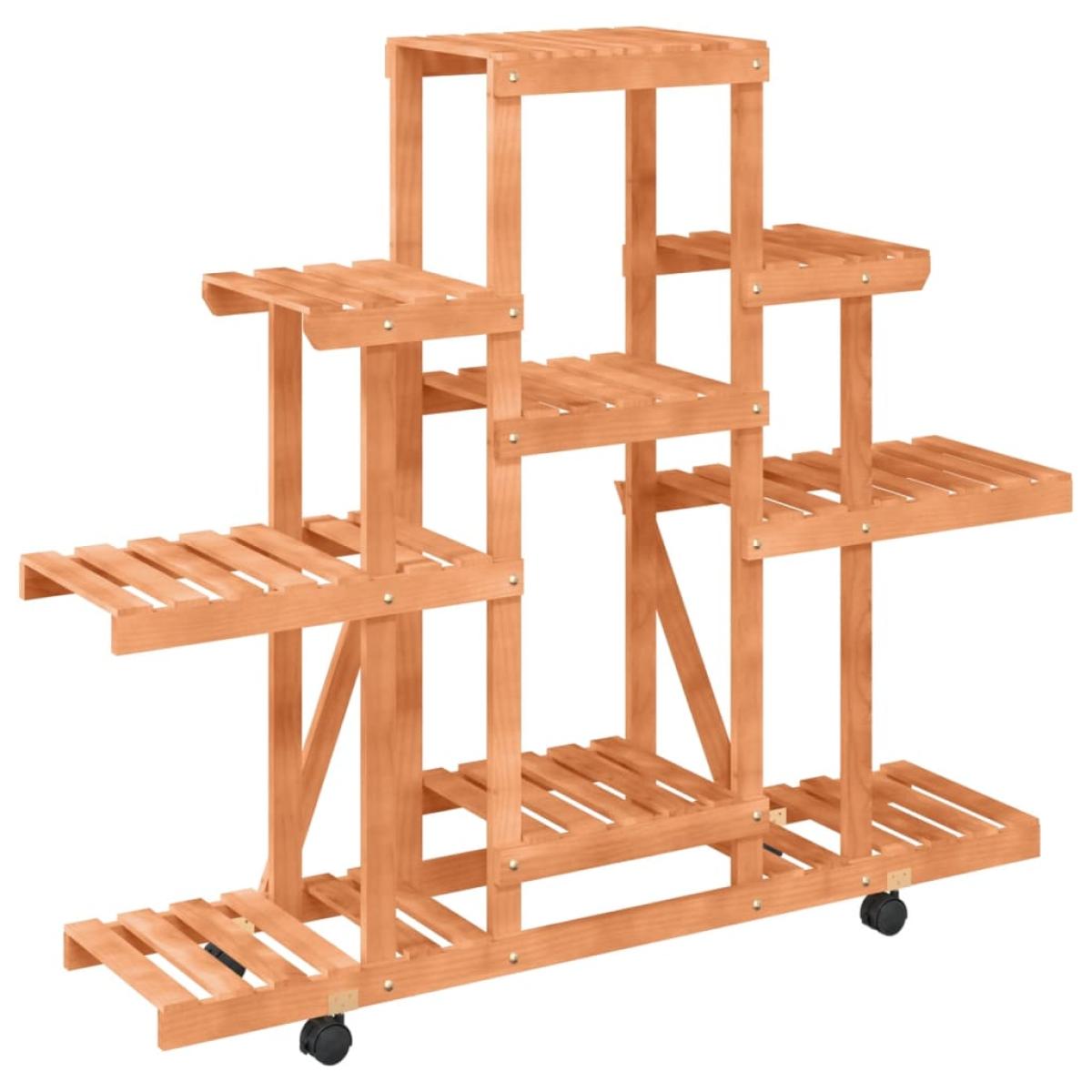 Soporte de flores con ruedas madera maciza abeto 110x25x101 cm
