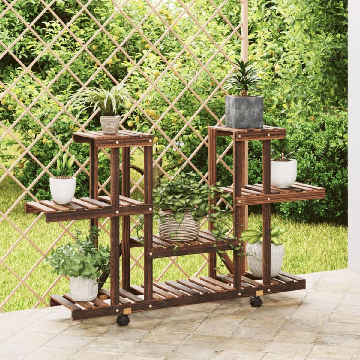 Soporte para flores con ruedas madera maciza abeto 110x25x78 cm