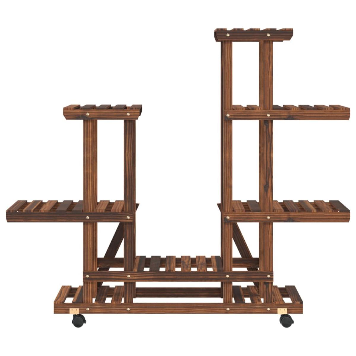 Soporte de flores con ruedas madera maciza abeto 95x25x101 cm