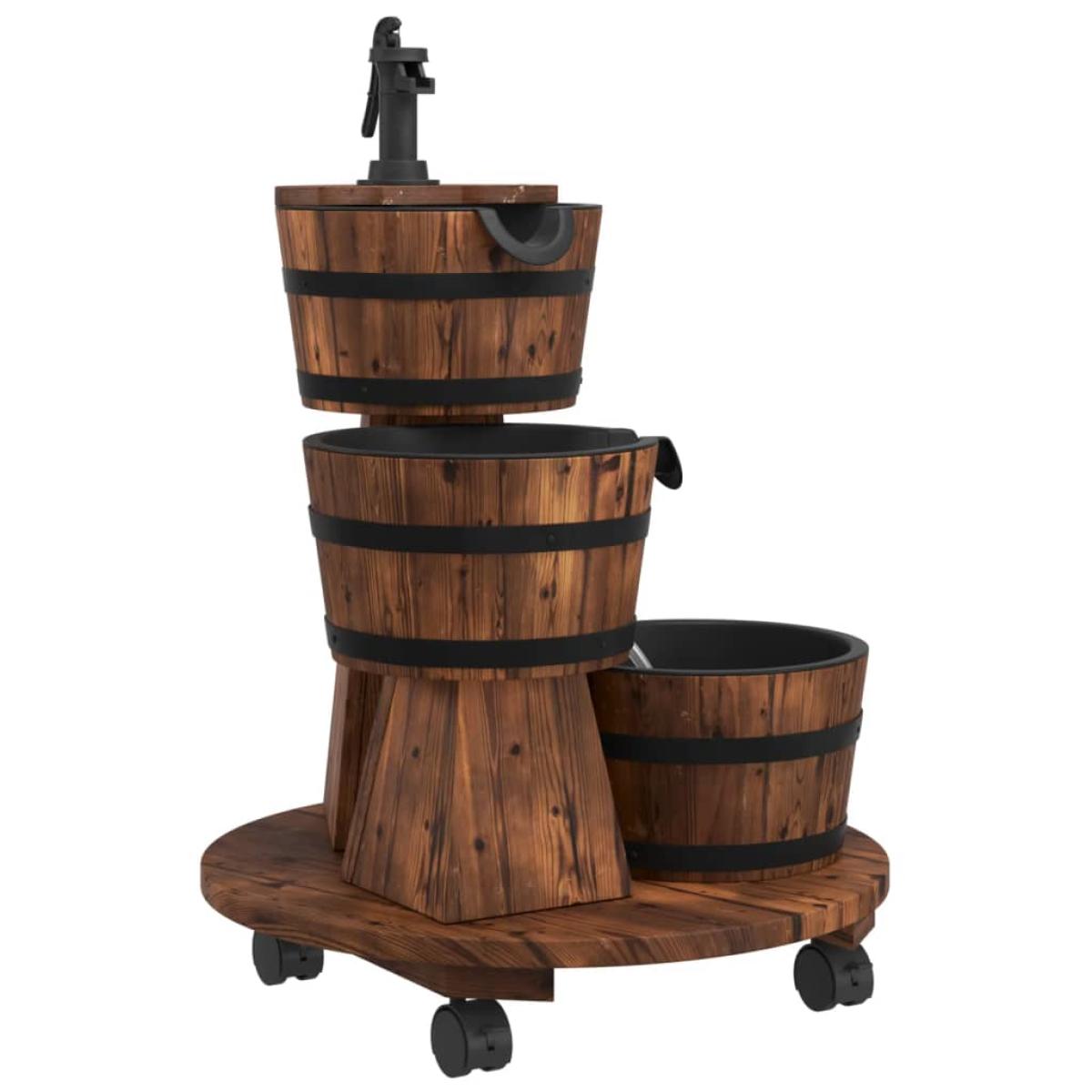 Fuente de agua con bomba y ruedas madera de abeto 55x55x80 cm