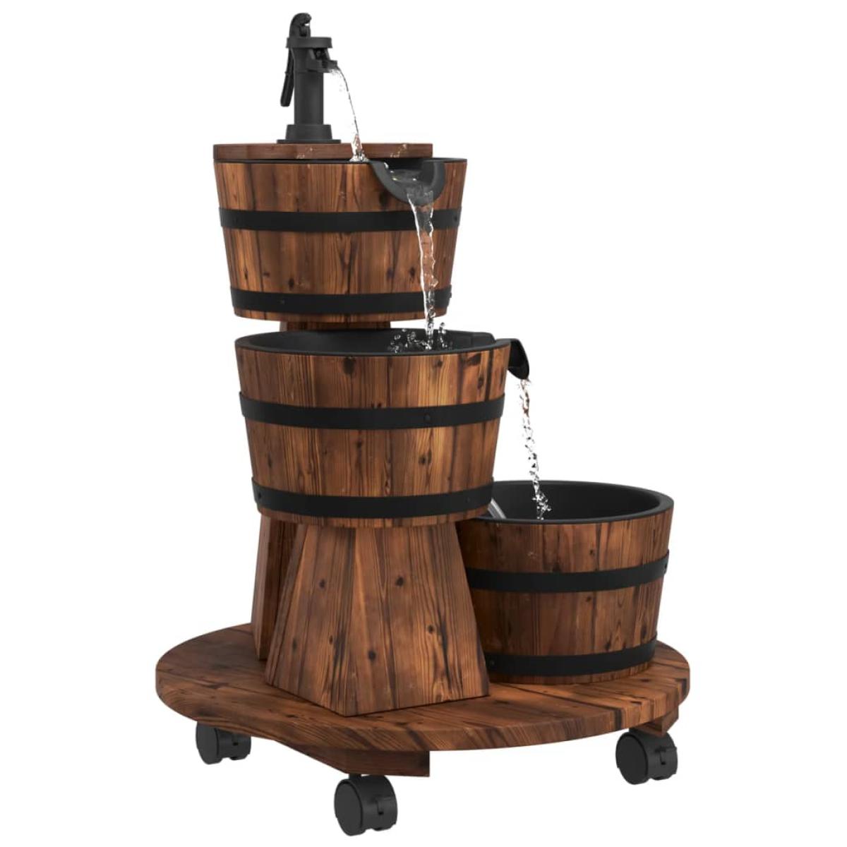 Fuente de agua con bomba y ruedas madera de abeto 55x55x80 cm