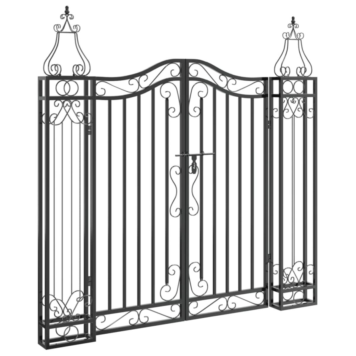 Puerta de jardín de hierro forjado negro 121x8x120 cm