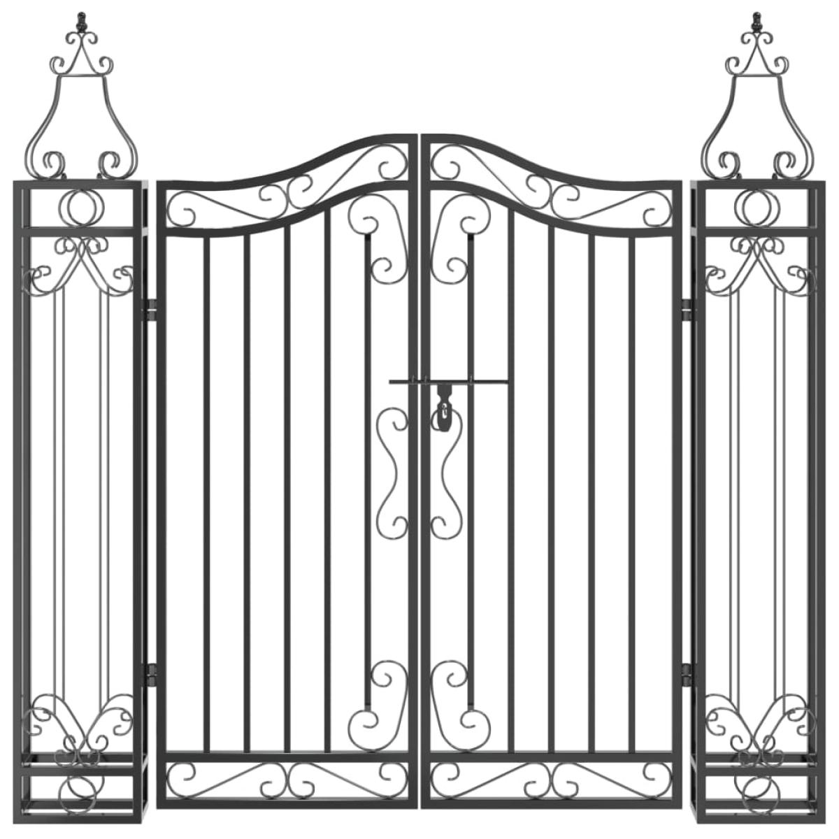 Puerta de jardín de hierro forjado negro 121x8x120 cm
